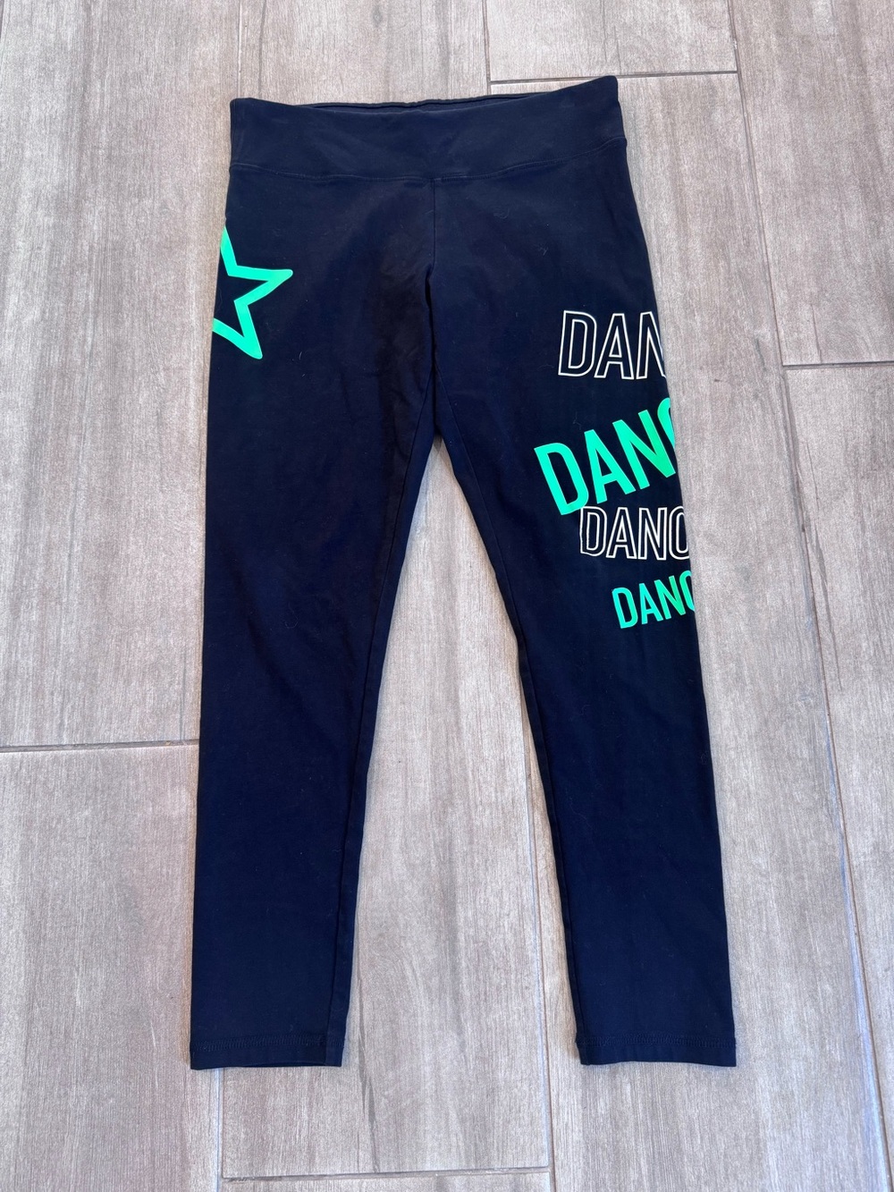 Justice Active Black Leggings with Bright Teal Dance Graphics size 14 plus
